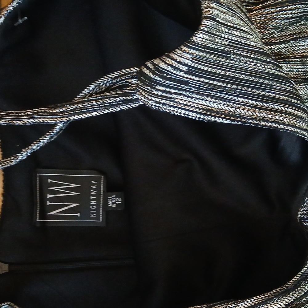 New Women's Black And Silver V-Neck Floor-Length Dress By NW Nightway. Size 12 - Picture 12 of 17